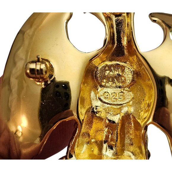 Ann Hand Vermeil Sterling Eagle Brooch, Faux Pearl Pin, Signed - Picture 7 of 11